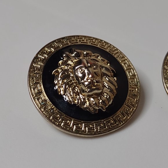 Gold Tone And Black Round Lions Head Earrings - Picture 3 of 11